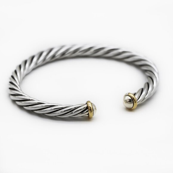 David Yurman 925 SILVER 14K Gold Cable Cuff Bracelet - Picture 1 of 5
